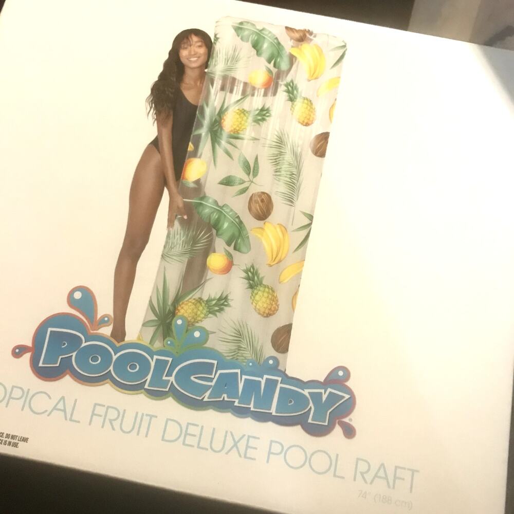 PoolCandy NEW Deluxe Inflatable Pool Raft Tropical Fruit Print 74" - Picture 3 of 4